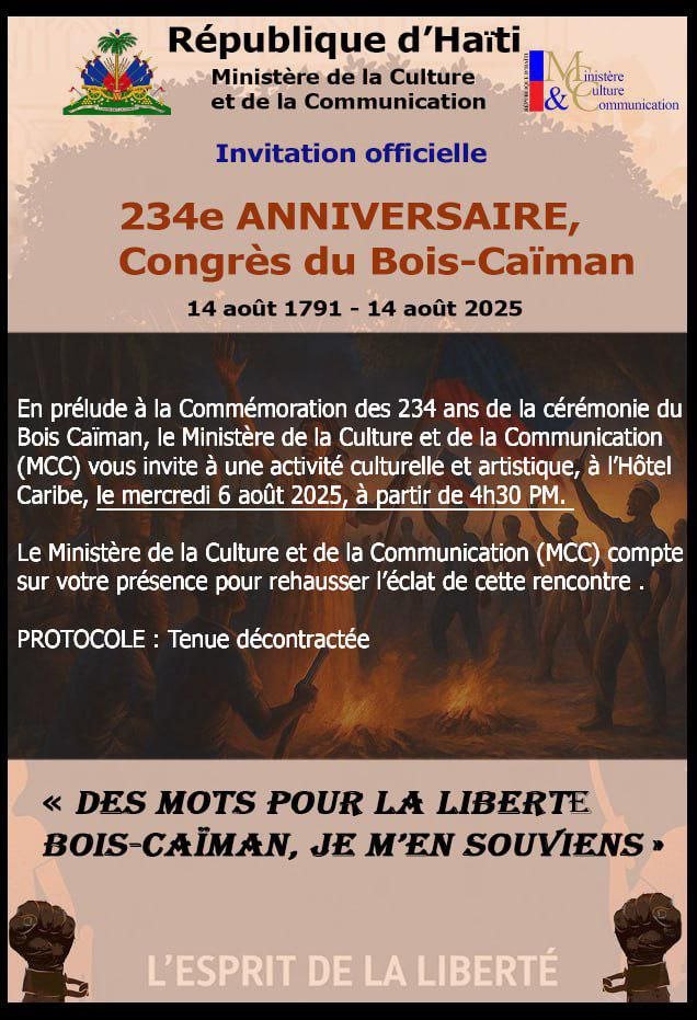 Haïti célèbre les 234 ans du Congrès du Bois-Caïman : lancement d’une campagne internationale pour la mémoire et la liberté