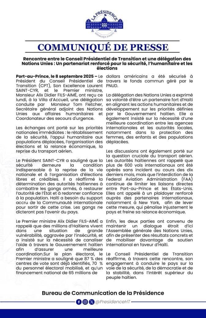 Haïti – Sécurité, humanitaire et élections : un partenariat renforcé entre le CPT et l’ONU