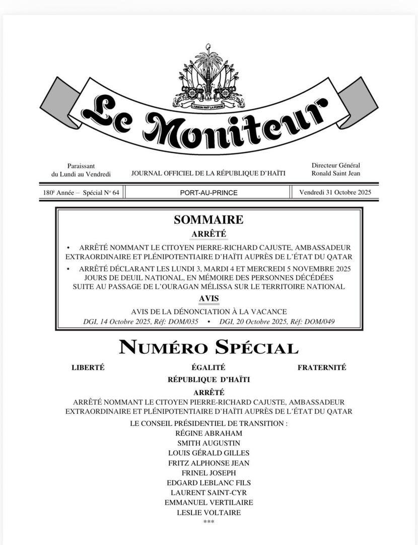 Haïti : Trois jours de deuil national en hommage aux victimes de l’ouragan Mélissa