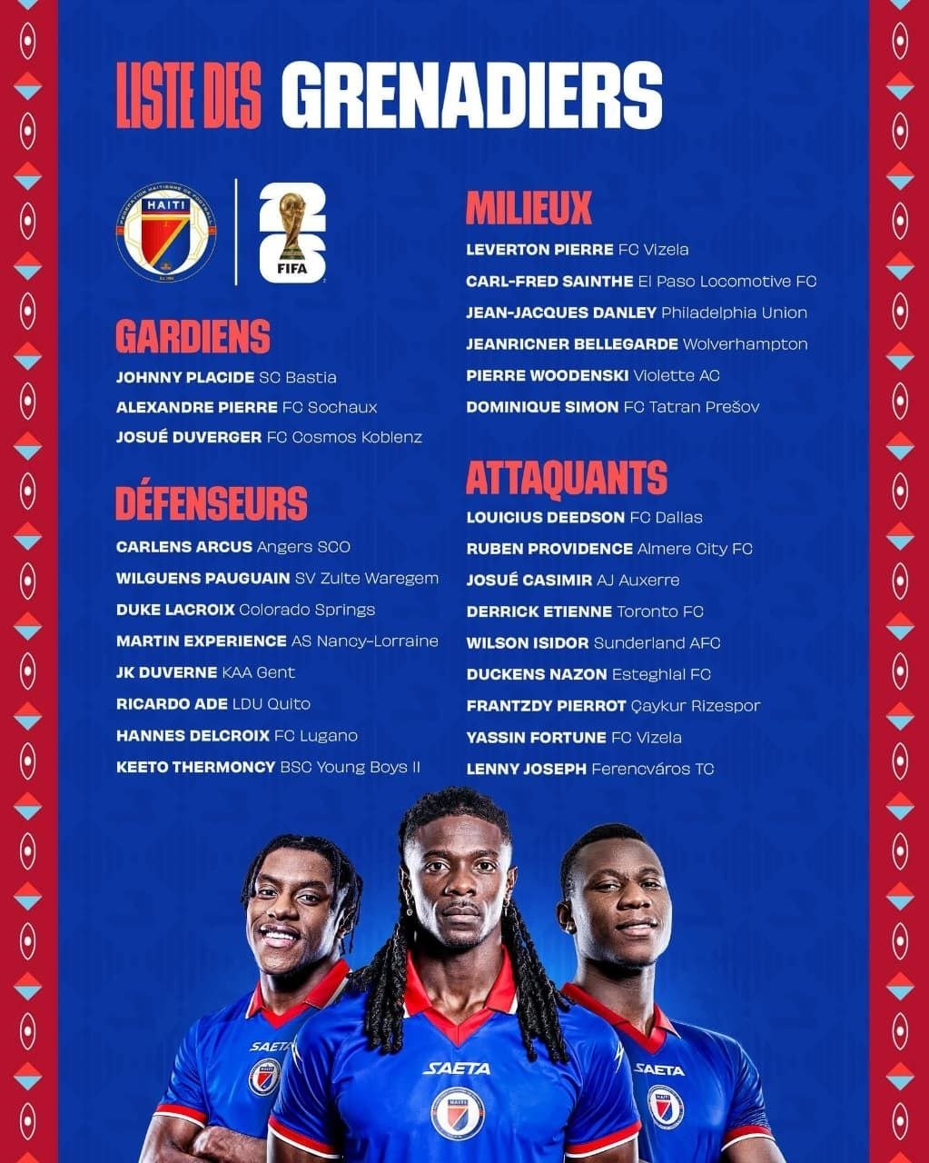 La sélection haïtienne dévoile ses 26 Grenadiers pour la Coupe du monde 2026